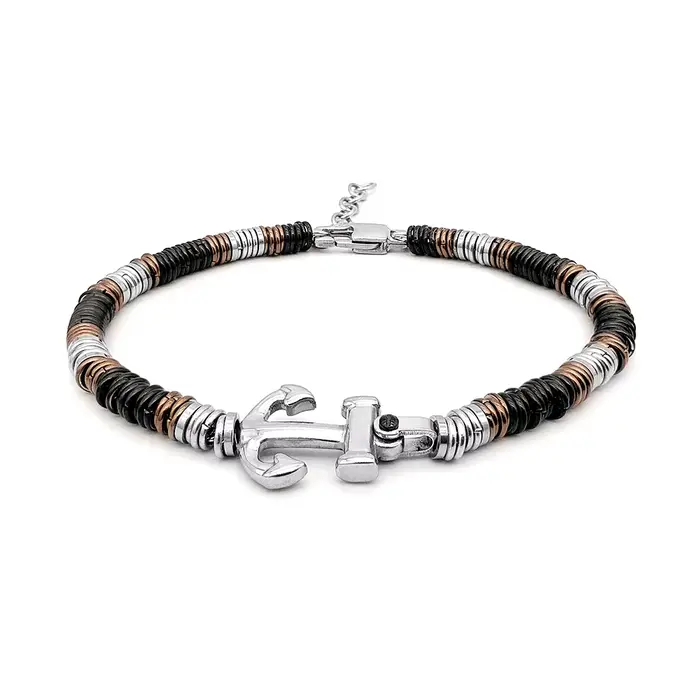 Runda Bracelet chaîne cercle bleu pour homme avec ancre nautique en acier inoxydable réglable 22 cm 