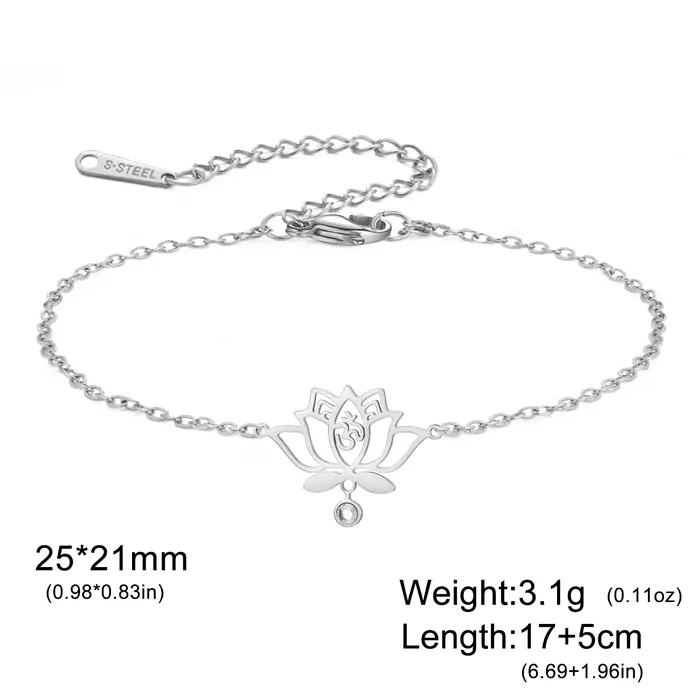 Bracelet porte-bonheur Lucktune Lotus OM en acier inoxydable pour femme, couleur or vintage, bijoux 