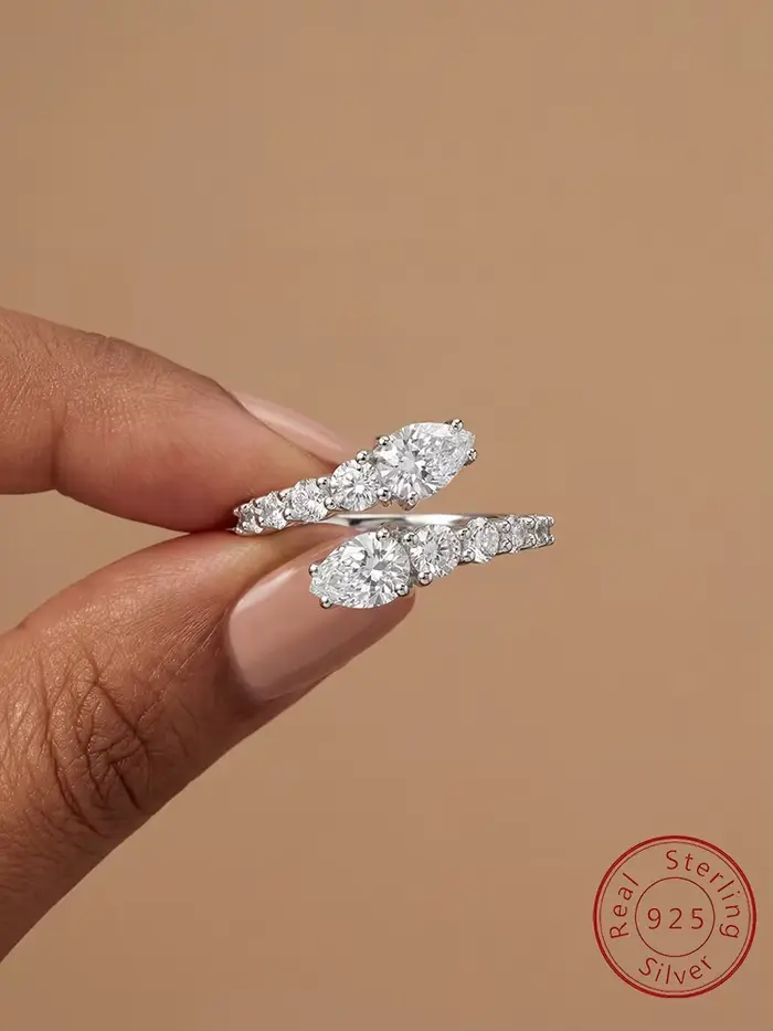 Bague réglable en argent Sterling 925 en forme de poire pour femmes, bague en Zircon à la mode, bijoux fins de haute qualité pour fiançailles et mariage