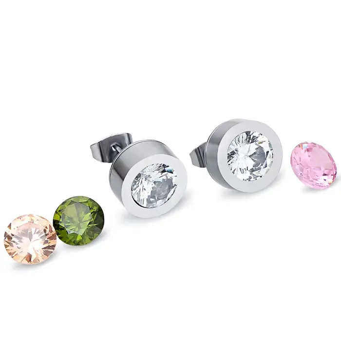 Ensemble de bijoux créatifs interchangeables en cristal, boucles d'oreilles et bague en acier inoxyd