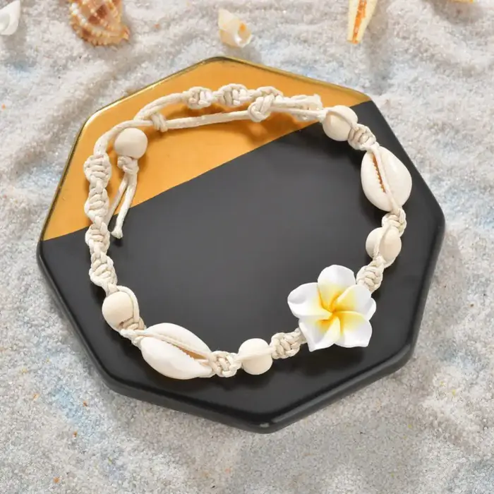 2023 femmes bracelets de cheville coquille d'argile Frangipani bracelets de cheville bohème fleur co