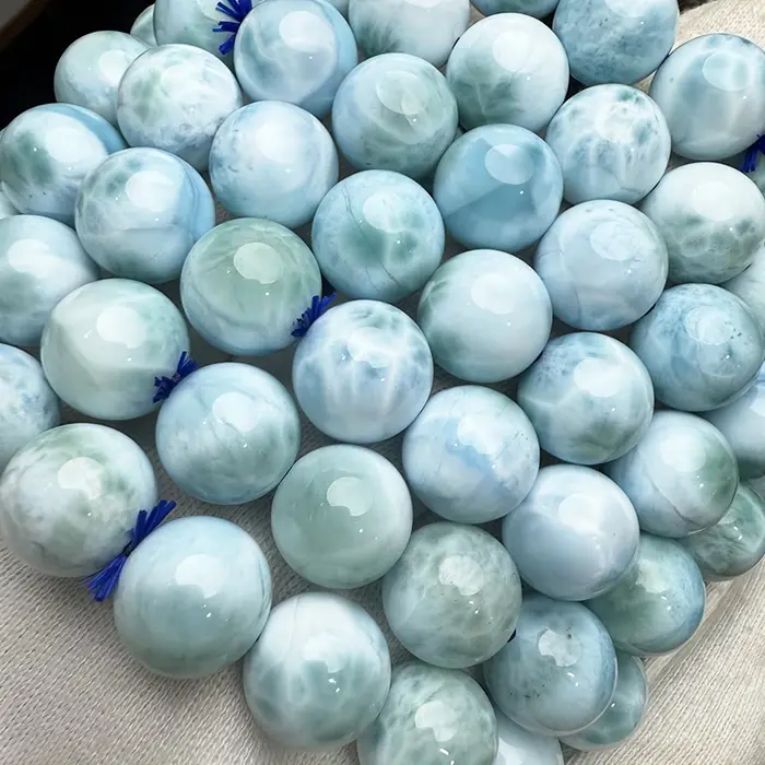 Bracelet de perles rondes 100% naturelles AAAA Dominica Larimar, courage et force, soulage le Stress