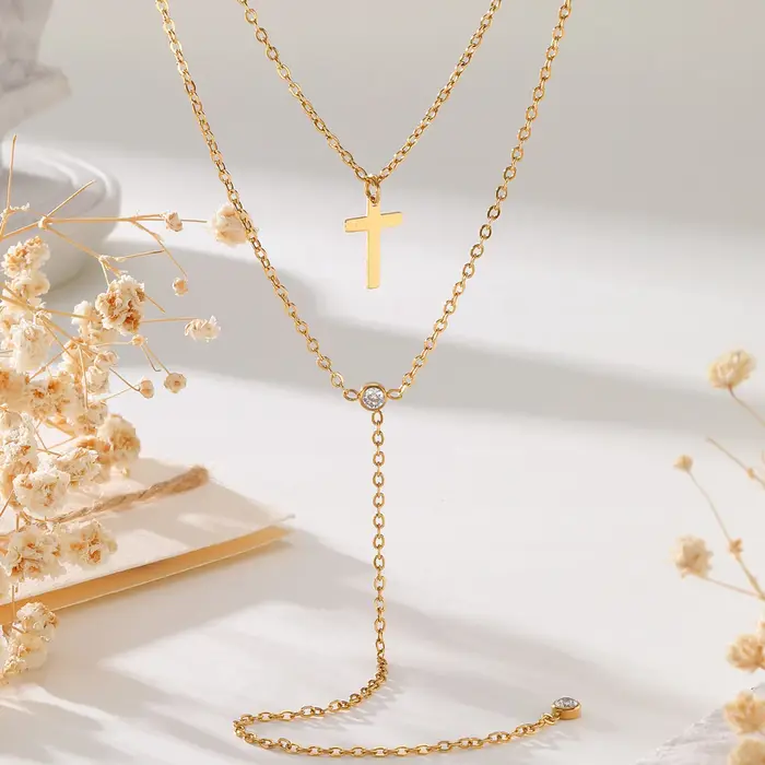 Collier chaîne croisée Double couche pour femmes, bijoux de cou en forme de Y en acier inoxydable et