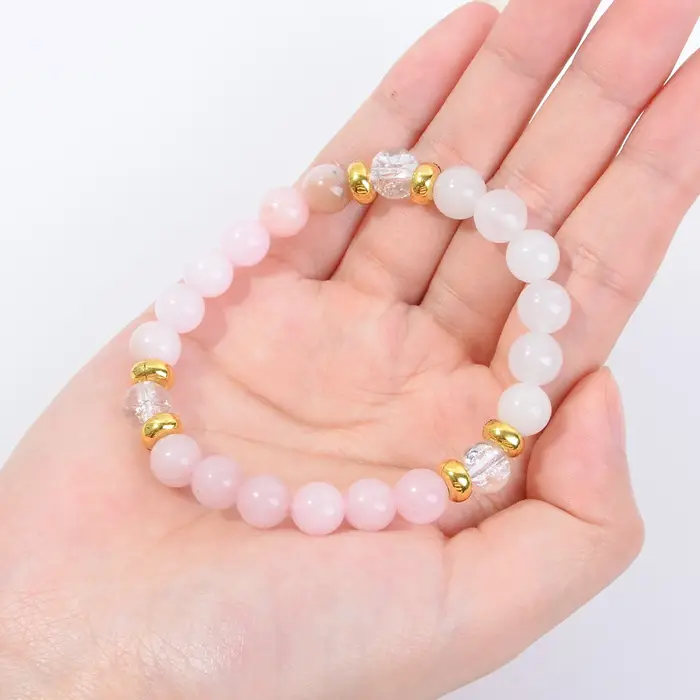 Bracelet en quartz rose naturel pour femme - Bijou perlé pour l'équilibre émotionnel