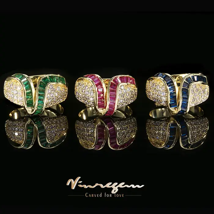 Bague Vinregem en saphir et zirconium vintage pour femmes, alliance de mariage, bijou pour soirées et célébrations spéciales