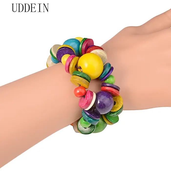 UDDEIN-Bracelet à breloques vintage pour femme, bijoux ronds en bois, bavoir perlé, ethnique bohème,