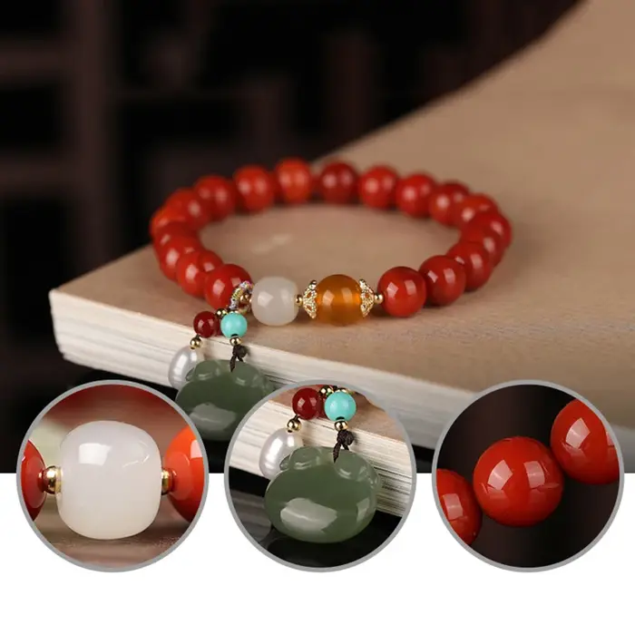 Agate attirant la richesse cercle perle naturel sud rouge Bracelet avec ambre vert pin rond