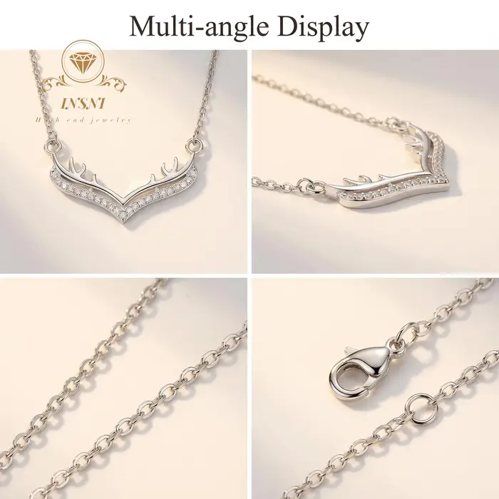 Collier pendentif en moissanite micro-incrustée motif cornes de cerf