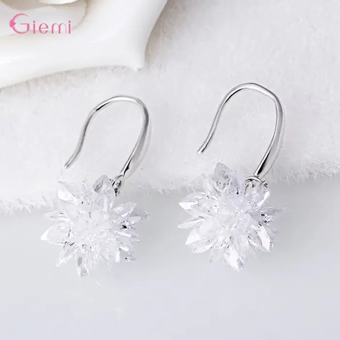 Nouveauté 925 en argent Sterling glace neige fleur boucle d'oreille dames goutte flocon