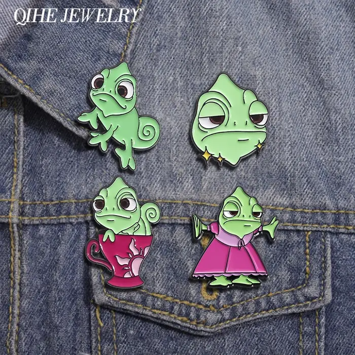 Broches en émail princesse caméléon lézard