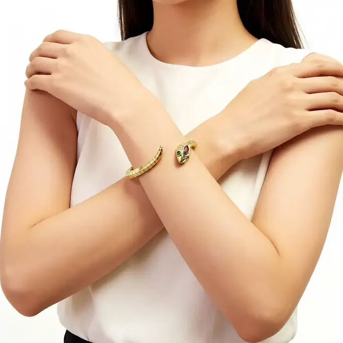 Bracelet incurvé serpent doré Europe bijoux fins bohème cadeau pour femmes été tout neuf bon Bracelet en argent massif 925