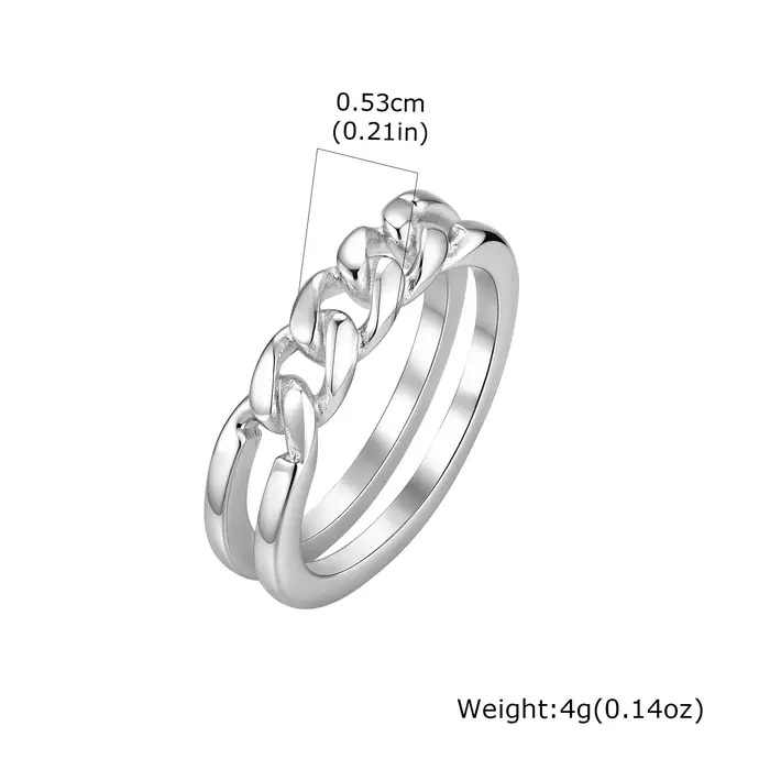 Bague chaîne pour femme en acier inoxydable, double couche, maille cubaine torsadée, géométrique, bi