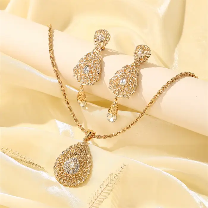 Ensemble de bijoux marocain pour femmes, collier, boucles d'oreilles, broche, luxueux, Style Vintage