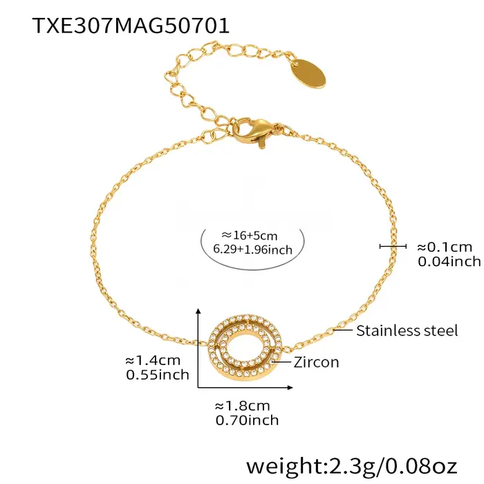 Collier et Bracelet exquis pour femmes, cercle rond en Zircon, acier inoxydable plaqué or, chaîne ét