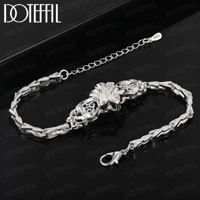 DOTEFFIL – Bracelet avec pendentif fleur de Rose en argent Sterling 925 pour femmes, bijoux de charm