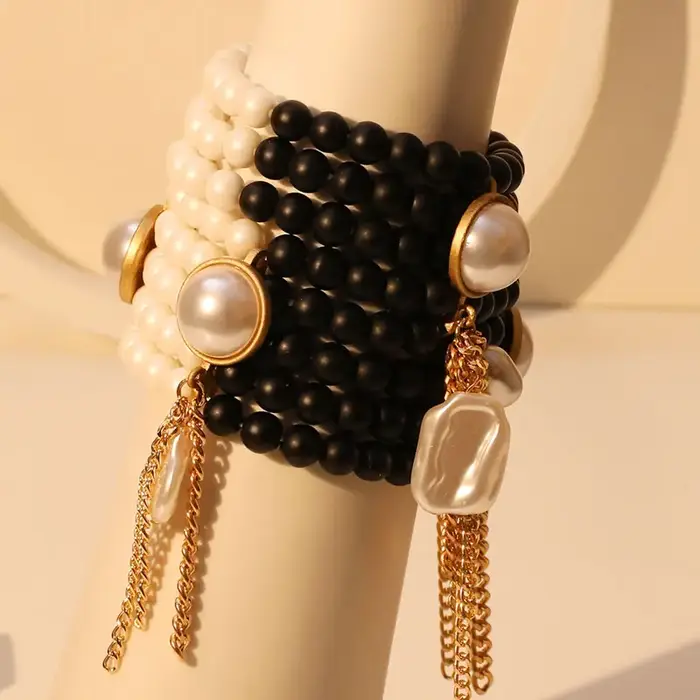 Ensemble de bracelets de perles dorées pour femmes
