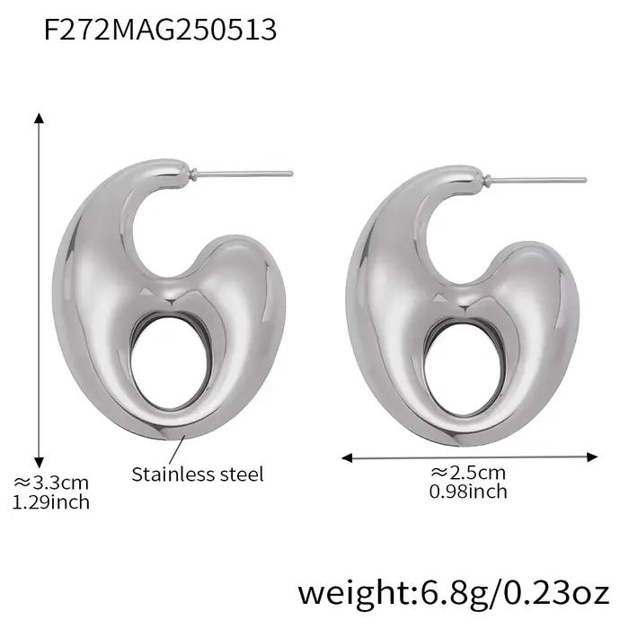 Boucles d'oreilles creuses en forme de grain de café, en acier inoxydable plaqué or 18 carats, imper