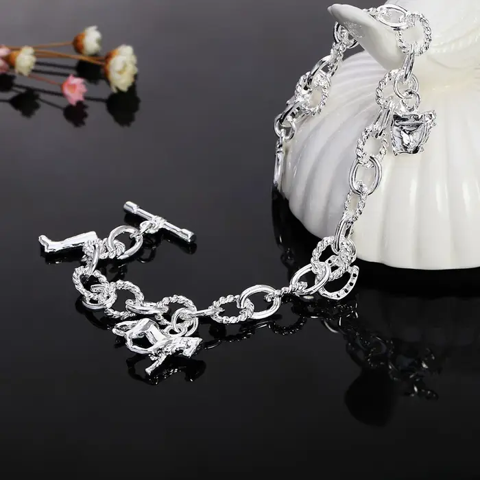 DOTEFFIL 925 en argent Sterling cheval paquet bottes Bracelet pour les femmes de mariage fiançailles fête bijoux