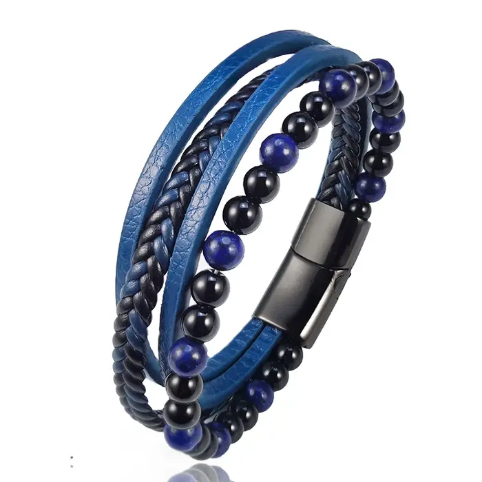 2025 nouveau Punk hommes Bracelets de perles classique mode bleu lapis lazuli perlé multicouche Brac