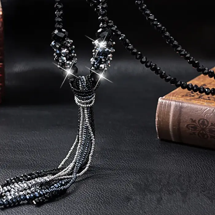 Long collier de perles de cristal autrichien vintage pour femmes, bijoux de mode, breloque simple, p