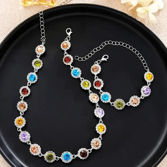 Ensemble de bijoux géométriques en acrylique, avec collier ras du cou en cristal et boucles d'oreill