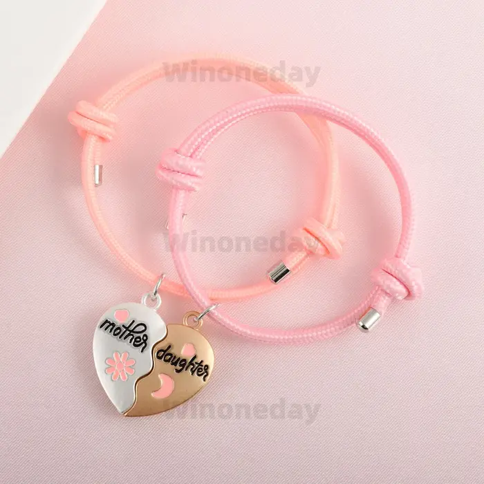 2 pièces/ensemble Bracelet en forme de cœur avec inscription Mère et Fils ou Fille, Cadeau de bijoux