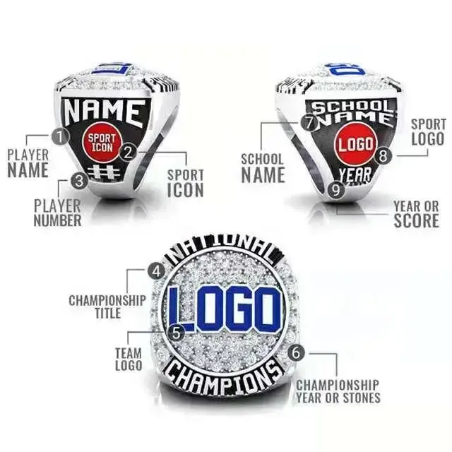 Bague de championnat de conception personnalisée. Personnalisable avec noms et numéros. Bague de cha