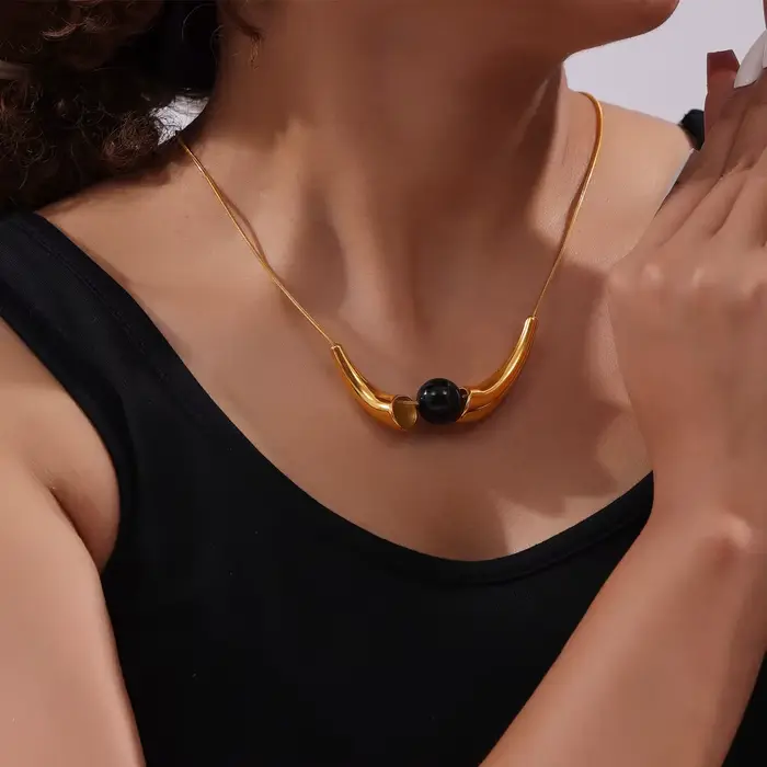Ensemble de boucles d'oreilles et collier Chic, pendentif rond de Style d'angle Unique, avec chaîne fine en acier inoxydable, bijoux à breloques à la mode