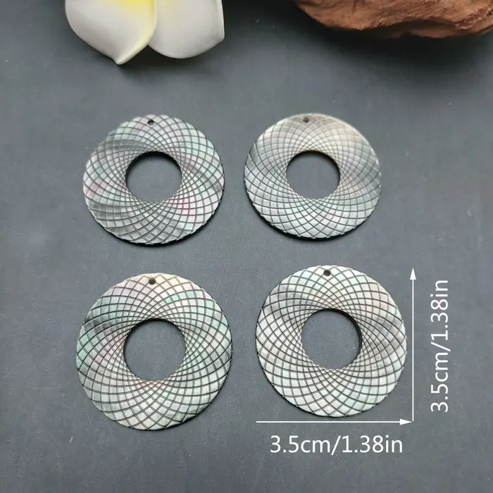 4 pièces 35mm naturel nacre Tahiti sculpté à la main pendentif île tropicale bijoux pour boucles d'oreilles