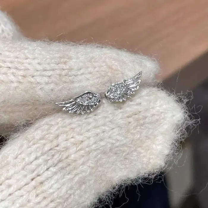 Boucles d'oreilles en forme d'aile de Zircon pour femmes, couleur argent, luxe, cristal brillant, pe