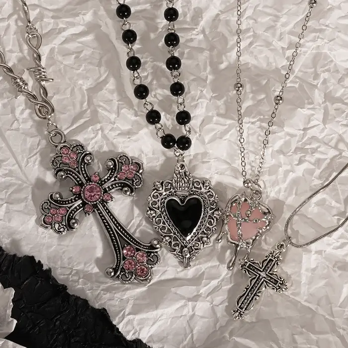 Collier avec pendentif croix d'amour créatif personnalisé Y2K Sweet Cool Girl