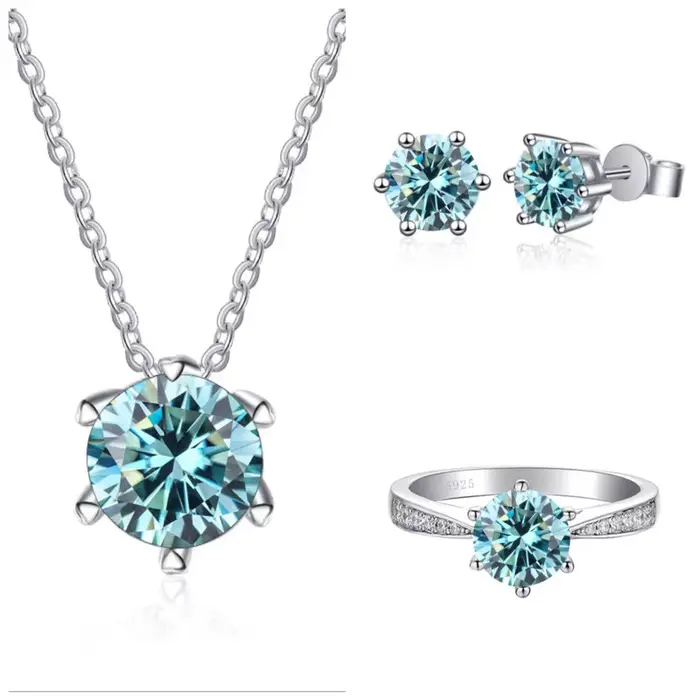 1ct Moissanite ensemble de bijoux 925 en argent Sterling bague boucles d'oreilles collier 3 pièces