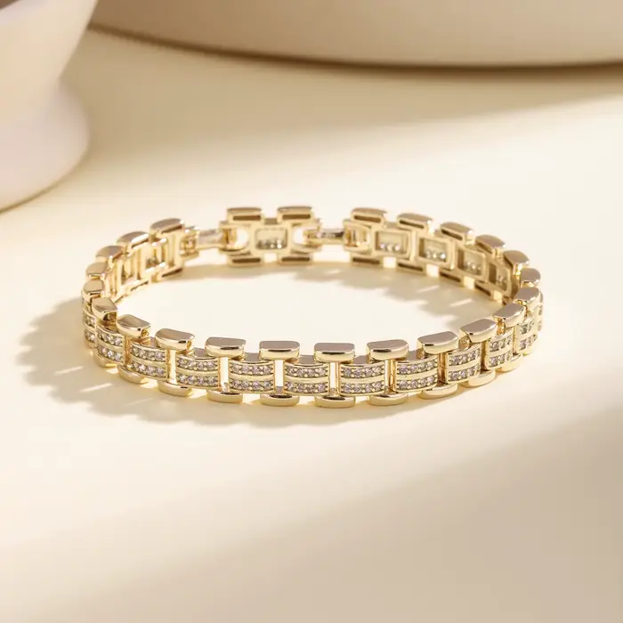 AIBEF Bracelet de luxe pour femme, bracelet à maillons rectangulaires en cristal étincelant, bijoux 