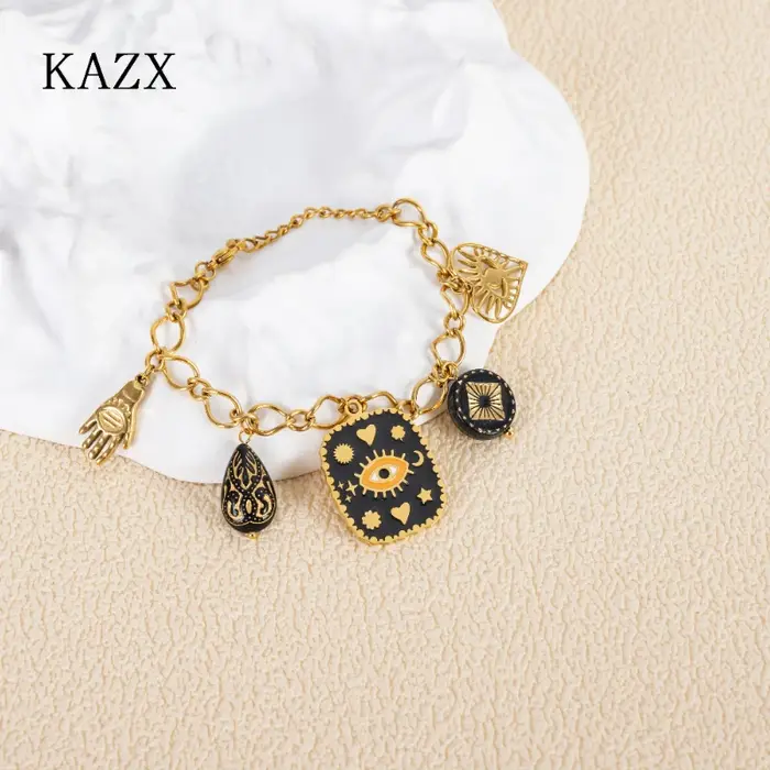 Bracelet Porte-Bonheur Œil Protecteur Acier Inoxydable Plaquée Or Bijou Bohème Protection Féminin Occasions Spéciales