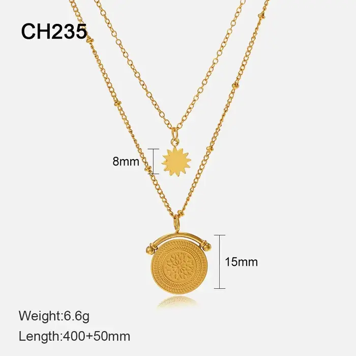 Collier pendentif rond Double couche pour femmes, Design 14K, polyvalent, douze étoiles, accessoire 