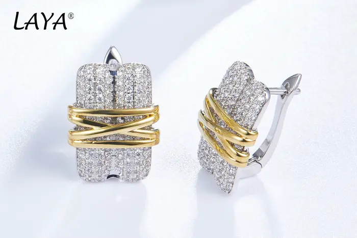 Laya Boucles D'Oreilles Ensembles De Bagues Pour Femmes En Argent Sterling 925 Mode Rétro Or Clair Multi-Lignes Brillant Zircon Original Bijoux Modernes