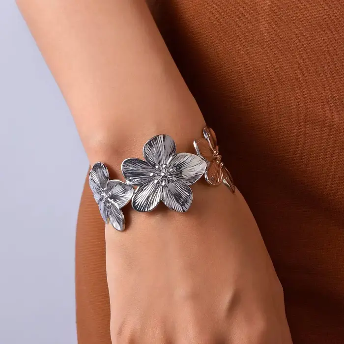 Bracelet manchette fleur vintage tendance pour femme