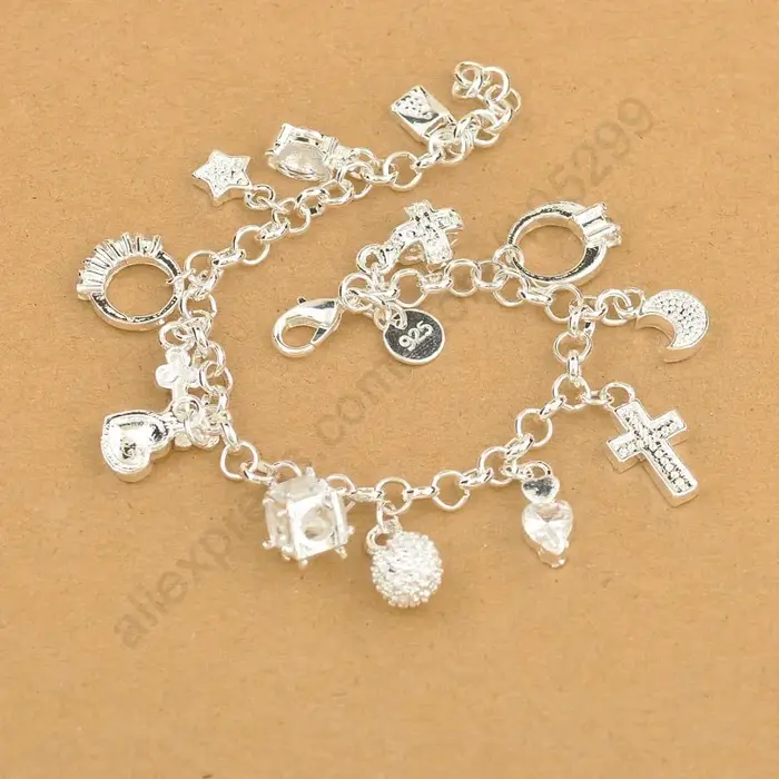 Original 925 en argent Sterling mode 13 pièces pendentif chaîne bracelet à breloques pour les femmes pour les