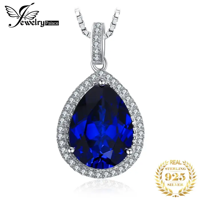 JewelpopPalace-Collier pendentif en argent regardé 925 avec saphir bleu pour femme, tour de cou en p
