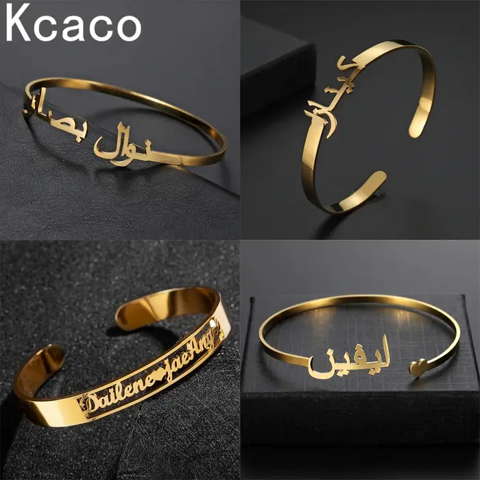 Bracelet Personnalisé Nom Arabe en Acier Inoxydable Réglable pour Hommes Femmes Enfants Occasions Spéciales