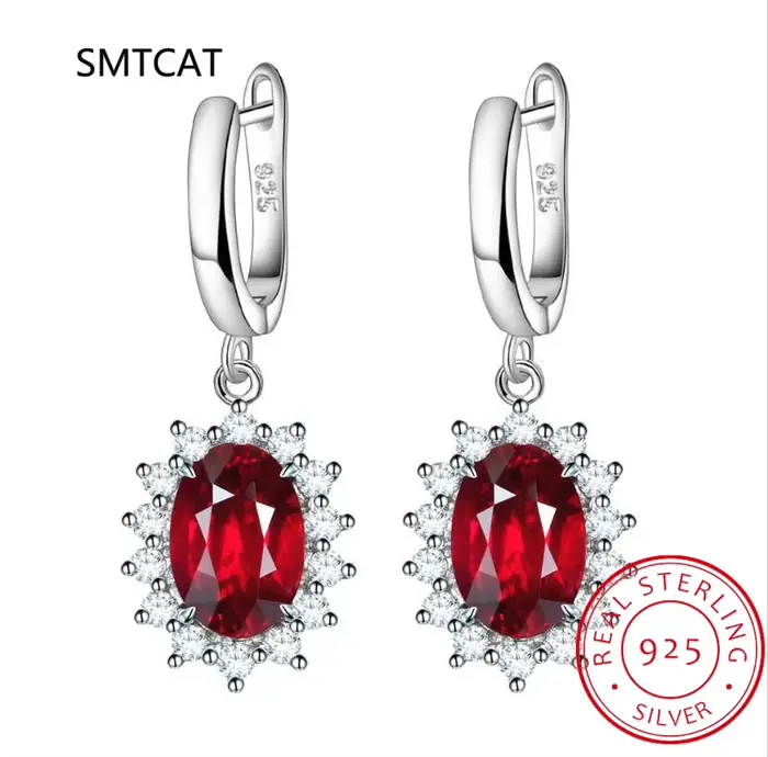 Princesse Diana créé rouge véritable grenat naturel 925 en argent Sterling boucle d'oreille pour les