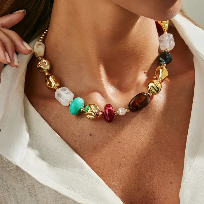 SHIXIN bohème couleur résine perlée collier ras du cou pour les femmes Vintage réglable acrylique