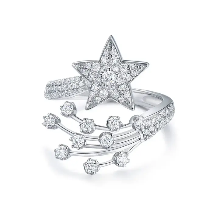 Bague étoile en argent sterling 925 entièrement sertie de moissanite, ajustable, pour femme, design 