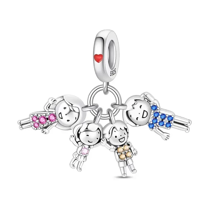 Pendentifs en argent Sterling 925 pour femmes, breloques familiales joyeuses, adaptées aux bracelets