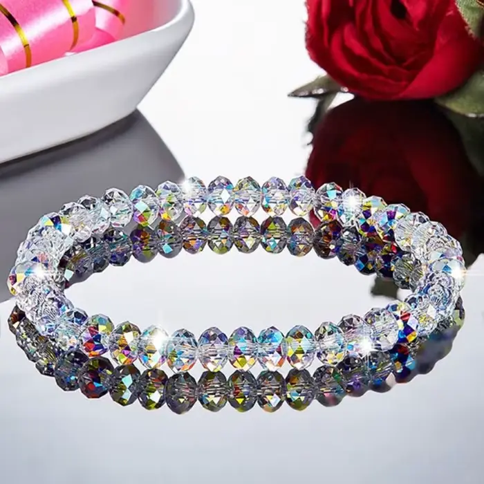 Bracelets en cristal transparent pour femmes et filles, perles de verre, bracelets élastiques, bijou