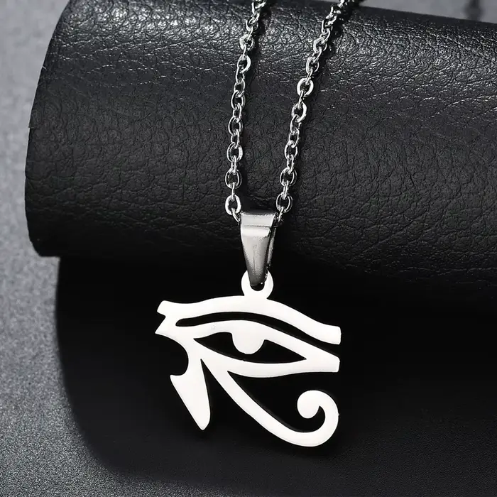 Collier pendentif l'oeil d'horus en acier inoxydable, série égyptienne ancienne, ras du cou Ra Eye p