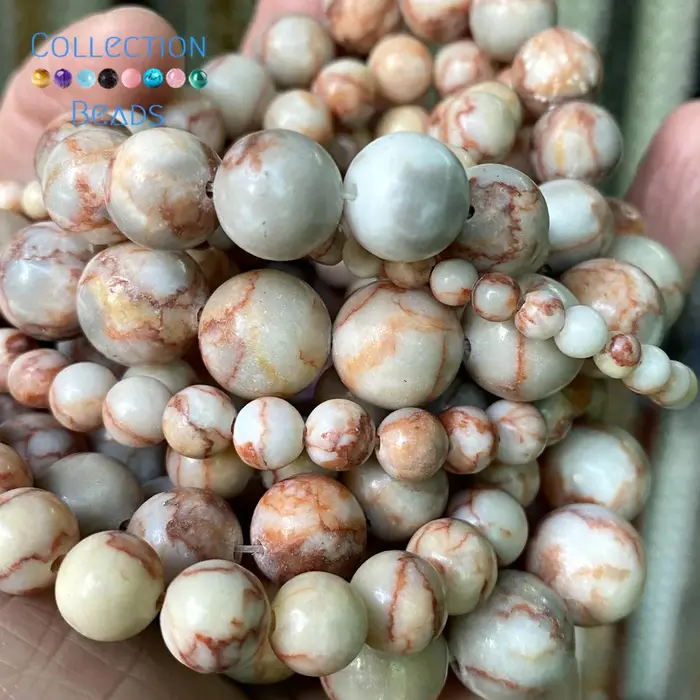 Perles rondes en Rhodonite de toile rouge naturelle