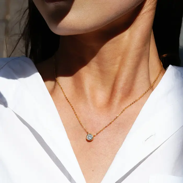 M-JAJA 1ct lunette Moissanite pendentif collier diamant