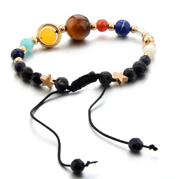 Bracelet Cosmic Galaxy HJUEY en pierre avec gravure de huit planètes pour homme et femme pour célébrer l'univers et l'astronomie occasions spéciales