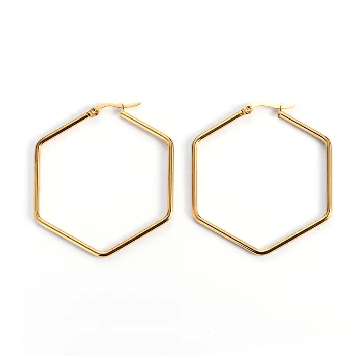 Boucles d'oreilles créoles hexagonales géométriques en acier inoxydable pour femmes, créoles lisses,
